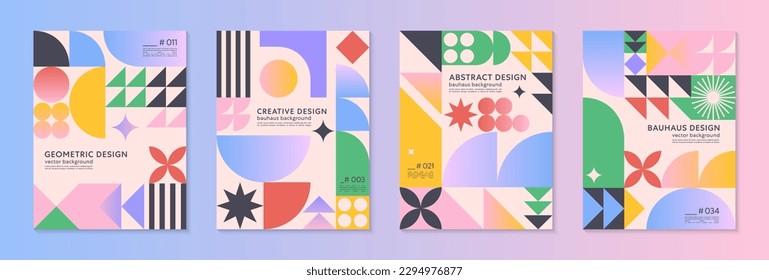 Abstract bauhaus geometric pattern backgrounds with copy space for text.Trendy minimalist geometric designs with simple shapes and elements.Modern artistic vector illustrations.Covers templates