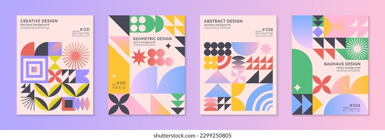 Abstrakte geometrische Bauhaus-Hintergründe mit Kopienraum für Text.Trendy minimalistische geometrische Designs mit einfachen Formen und Elementen.Moderne künstlerische Vektorgrafiken.Covers Vorlagen