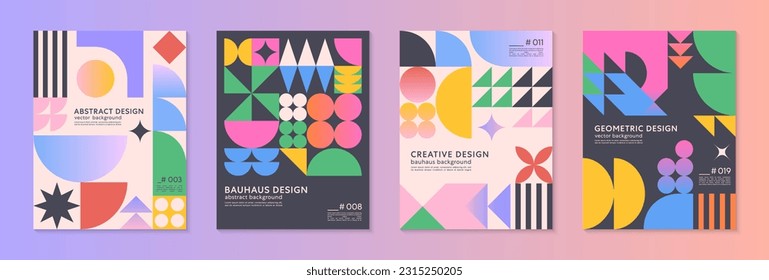 Abstract bauhaus geometric pattern backgrounds with copy space for text.Trendy minimalist geometric designs with simple shapes and elements.Modern artistic vector illustrations.Covers templates