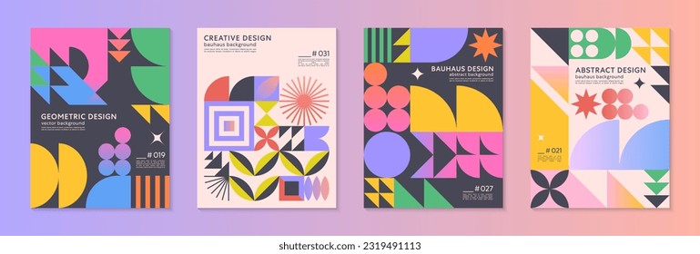 Abstract bauhaus geometric pattern backgrounds with copy space for text.Trendy minimalist geometric designs with simple shapes and elements.Modern artistic vector illustrations.Covers templates