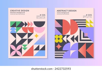 Abstract bauhaus geometric pattern backgrounds with copy space for text.Trendy minimalist geometric designs with simple shapes and elements.Modern artistic vector illustrations.