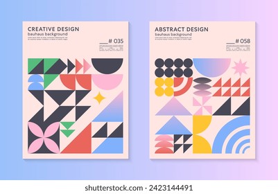 Abstract bauhaus geometric pattern backgrounds with copy space for text.Trendy minimalist geometric designs with simple shapes and elements.Modern artistic vector illustrations.