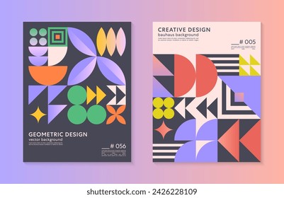 Fondos abstractos del patrón geométrico de bauhaus con espacio de copia para el texto.Diseños geométricos minimalistas de moda con formas y elementos simples.Ilustraciones artísticas modernas del vector.