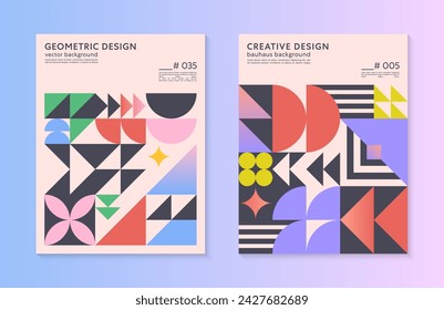 Abstract bauhaus geometric pattern backgrounds with copy space for text.Trendy minimalist geometric designs with simple shapes and elements.Modern artistic vector illustrations.