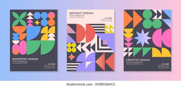 Abstract bauhaus geometric pattern backgrounds with copy space for text.Trendy minimalist geometric designs with simple shapes and elements.Modern artistic vector illustrations.