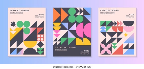 Abstract bauhaus geometric pattern backgrounds with copy space for text.Trendy minimalist geometric designs with simple shapes and elements.Modern artistic vector illustrations.
