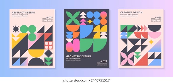 Abstract bauhaus geometric pattern backgrounds with copy space for text.Trendy minimalist geometric designs with bold simple shapes and elements.Modern artistic vector illustrations.