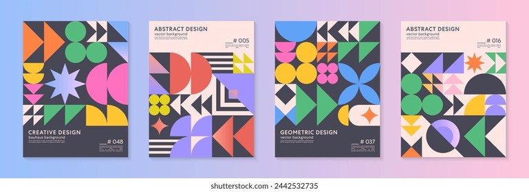 Abstract bauhaus geometric pattern backgrounds with copy space for text.Trendy minimalist geometric designs with bold simple shapes and elements.Modern artistic vector illustrations.