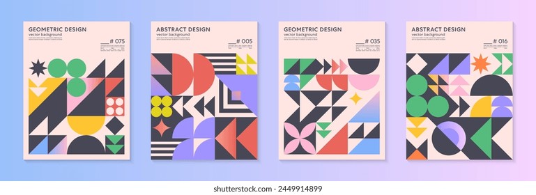 Abstract bauhaus geometric pattern backgrounds with copy space for text.Trendy minimalist geometric designs with bold simple shapes and elements.Modern artistic vector illustrations.