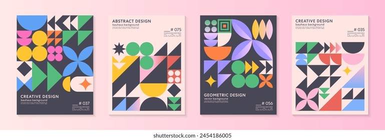 Abstract bauhaus geometric pattern backgrounds with copy space for text.Trendy minimalist geometric designs with bold simple shapes and elements.Modern artistic vector illustrations.