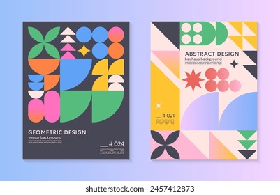 Abstract bauhaus geometric pattern backgrounds with copy space for text.Trendy minimalist geometric designs with bold simple shapes and elements.Modern artistic vector illustrations.