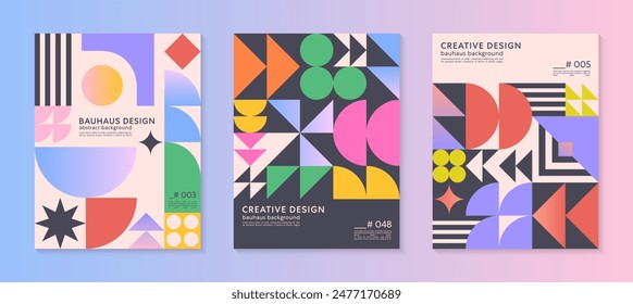 Abstract bauhaus geometric pattern backgrounds with copy space for text.Trendy minimalist geometric designs with bold simple shapes and elements.Modern artistic vector illustrations.