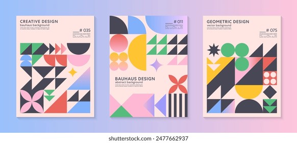 Abstract bauhaus geometric pattern backgrounds with copy space for text.Trendy minimalist geometric designs with bold simple shapes and elements.Modern artistic vector illustrations.