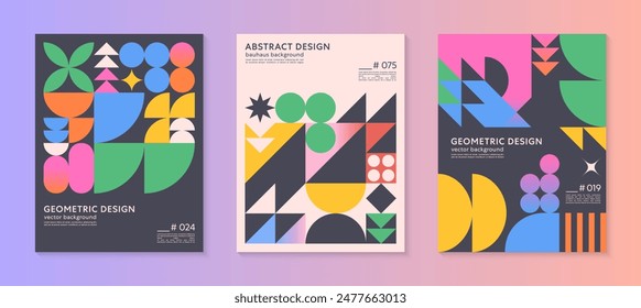 Abstractas fondos de patrones geométricos bauhaus con espacio de copia para el texto. Diseños geométricos minimalistas de moda con Formas simples y Elementos audaces. Ilustraciones vectoriales artísticas modernas.