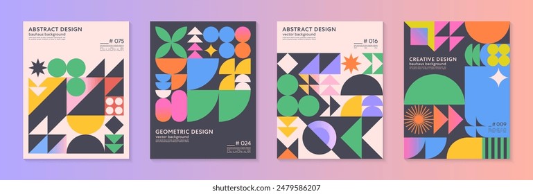 Abstract bauhaus geometric pattern backgrounds with copy space for text.Trendy minimalist geometric designs with bold simple shapes and elements.Modern artistic vector illustrations.