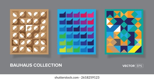 Abstract bauhaus geometric pattern backgrounds for text, minimalist geometric designs with simple shapes and elements