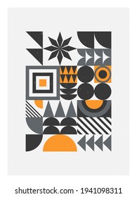 Abstract bauhaus geometric pattern background.Trendy minimalist geometric design with simple shapes and elements.Modern artistic vector illustration.Futuristic wall art decor.