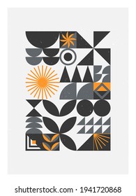 Abstract bauhaus geometric pattern background.Trendy minimalist geometric design with simple shapes and elements.Scandinavian ornament.Modern artistic vector illustration.Futuristic wall art decor.