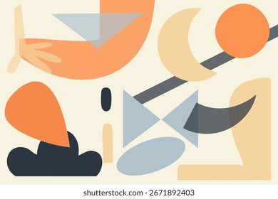 Abstract Bauhaus geometric pattern random boho shape background creative minimalist hand drawn illustrations for wall decoration, postcard or brochure cover design