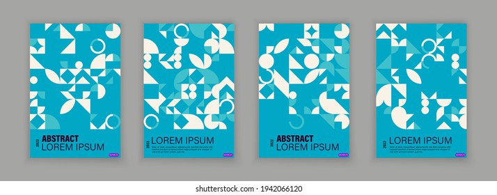 Abstract bauhaus geometric pattern with white shapes color isolated on cyan background vector design