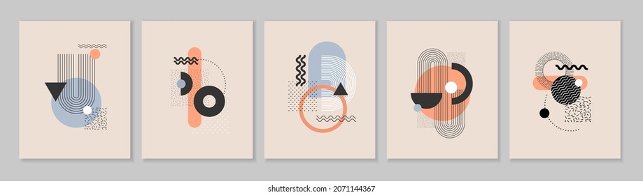 Abstract Bauhaus or Memphis geometric shapes and composition. Retro elements, geometric pattern for banner, poster, leaflet. Design background vector geometric