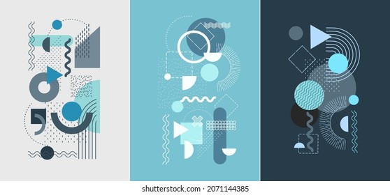 Abstract Bauhaus or Memphis geometric shapes and composition. Retro elements, geometric pattern for banner, poster, leaflet. Design background vector geometric - Shutterstock ID 2071144385