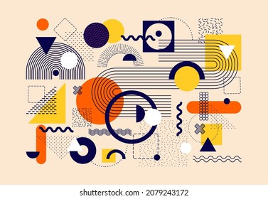 Abstract Bauhaus or Memphis geometric shapes and composition. Retro elements, geometric pattern for banner, poster, leaflet. Design background vector geometric