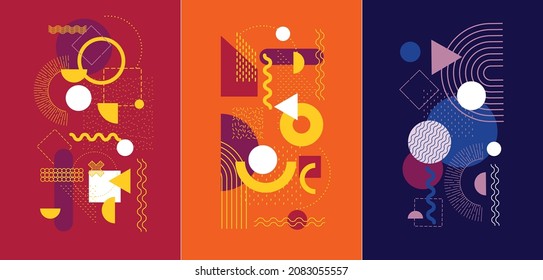Abstract Bauhaus or Memphis geometric shapes and composition. Retro elements, geometric pattern for banner, poster, leaflet. Design background vector geometric shapes.