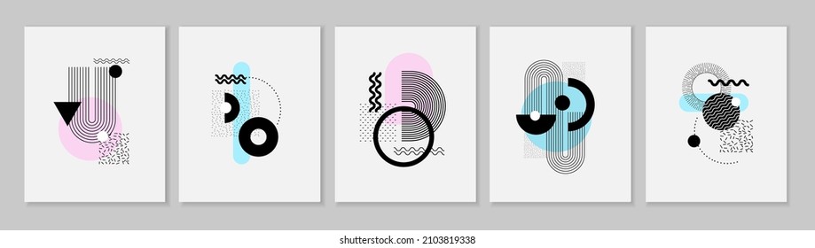 Abstract Bauhaus or Memphis geometric shapes and composition. Retro elements, geometric pattern for banner, poster, leaflet. Design background vector geometric