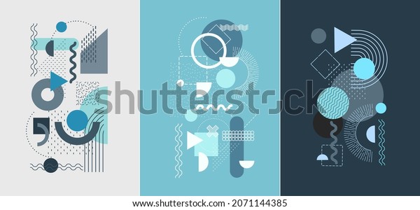 Abstract Bauhaus or Memphis\
geometric shapes and composition. Retro elements, geometric pattern\
for banner, poster, leaflet. Design background vector\
geometric