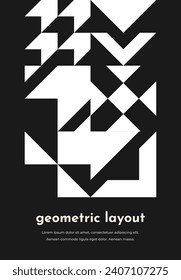 Abstract Bauhaus monochrome geometric pattern for poster or banner, vector cover template. Black and white Bauhaus pattern background with simple shape elements of Swiss or Scandinavian mosaic pattern