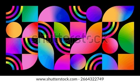Abstract Bauhaus Pattern Design. Modern Background with Gradient Geometric Shapes. Vector Music Poster with Modern Color Lines Pattern