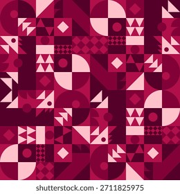 Abstractas patrón Bauhaus. Fondo geométrico de tono rojo. Patrón sin fisuras. Formas triangulares, cuadradas y rectangulares. Texturas de Vector.
