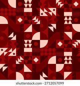 Abstract bauhaus pattern. Geometric red tone background. Vector Seamless pattern