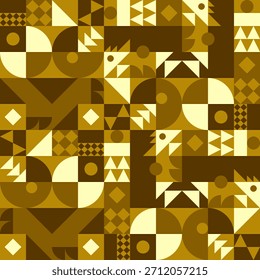 Abstractas patrón Bauhaus. Fondo de tono amarillo geométrico. Patrón sin fisuras. Formas triangulares, cuadradas y rectangulares. Texturas de Vector.