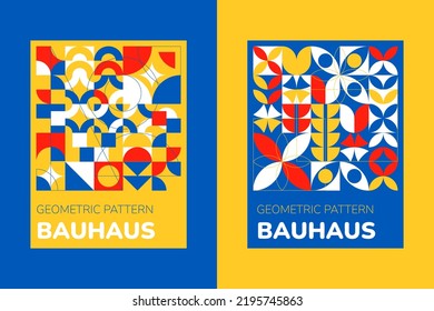 Abstract bauhaus poster, brochure geometric creative background, simple shapes bright colors, rectangle pattern. colorful circle art collage. retro minimalistic artwork card banner vector