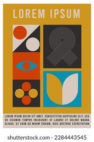 Abstract bauhaus poster. Modern geometric elements in trendy retro style. Memphis design.