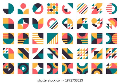 Abstract Bauhaus Shapes. Modern Circles, Triangles And Squares, Minimal Style Bauhaus Figures Vector Illustration Set. Graphic Style Design Elements. Bauhaus Elements Pattern Square Contemporary