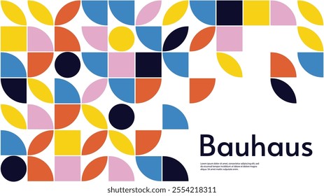 Abstract Bauhaus style background. Geometry elements with white backdrop. Vector illustration. Design for background, wallpaper, banner, pattern template.  