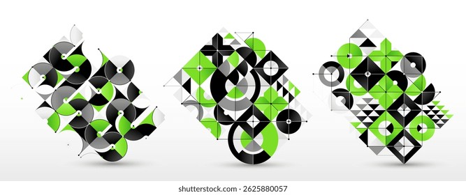 Abstract Bauhaus style graphic design set, vector background with geometric elements pattern, stylish modern geometry motif, wallpaper art collection.