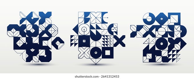 Abstract Bauhaus style graphic design set, vector background with geometric elements pattern, stylish modern geometry motif, wallpaper art collection.