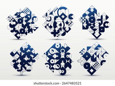 Abstract Bauhaus style graphic design set, vector background with geometric elements pattern, stylish modern geometry motif, wallpaper art collection.