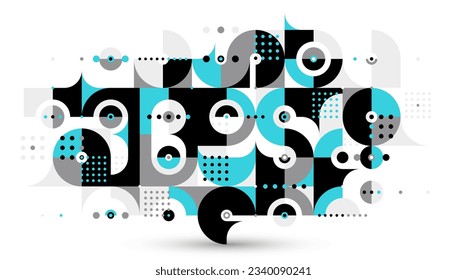 Abstract Bauhaus style trendy vector background, modular geometric tiles composition isolated, dotted mosaic with circles and triangles wallpaper.
