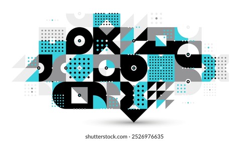 Abstractas fondo de Vector de moda estilo Bauhaus, composición de azulejos geométricos modulares aislados, mosaico punteado con Fondo de pantalla de círculos y triángulos.