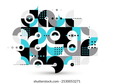 Abstrato estilo Bauhaus moderno vetor fundo, modular geométrica azulejos composição isolado, pontilhado mosaico com círculos e triângulos papel de parede.