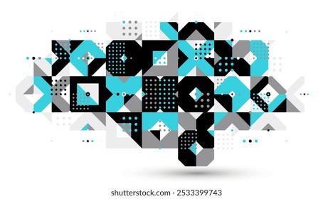 Abstract Bauhaus style trendy vector background, modular geometric tiles composition isolated, dotted mosaic with circles and triangles wallpaper.