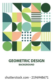 Abstract bauhaus style, white background eco, geometric, creative poster. Vector minimalist trendy simple flat template. Square, triangle, circle, semicircle, plants, ecology, saving the planet.