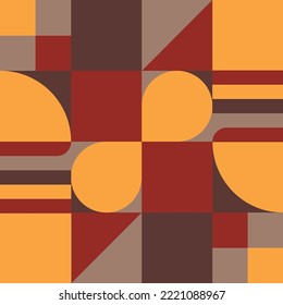 abstract bauhaus vector background design, square, circle triangle shapes pattern textures seamless autumn color palette
