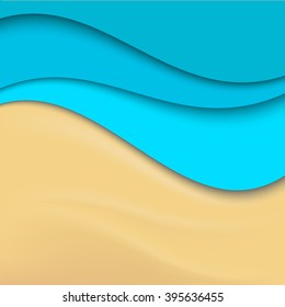 Abstract beach background. Sea waves on the sand, cut from paper. Vector illustration with shadow.