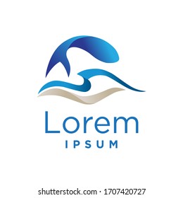 abstract beach and blue fish, vector logo template